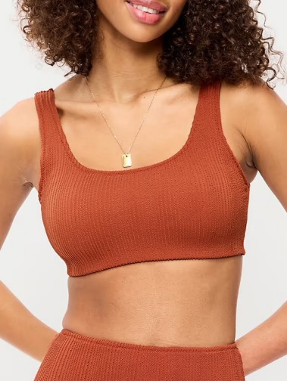 Old Navy Ribbed Scoop-Neck Swim Top Russet